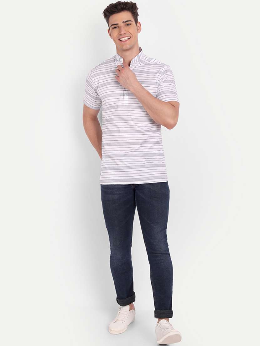 white striped short kurta - 18519134 -  Standard Image - 3