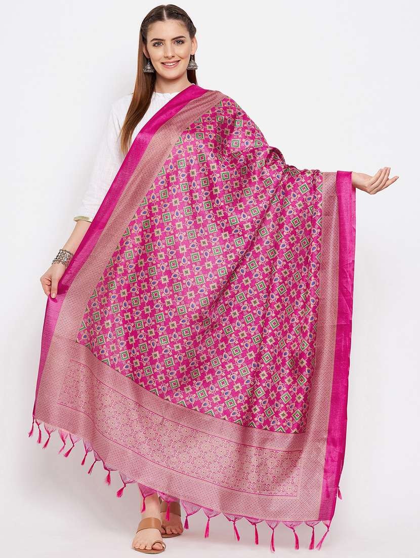 magenta printed banarasi dupatta
