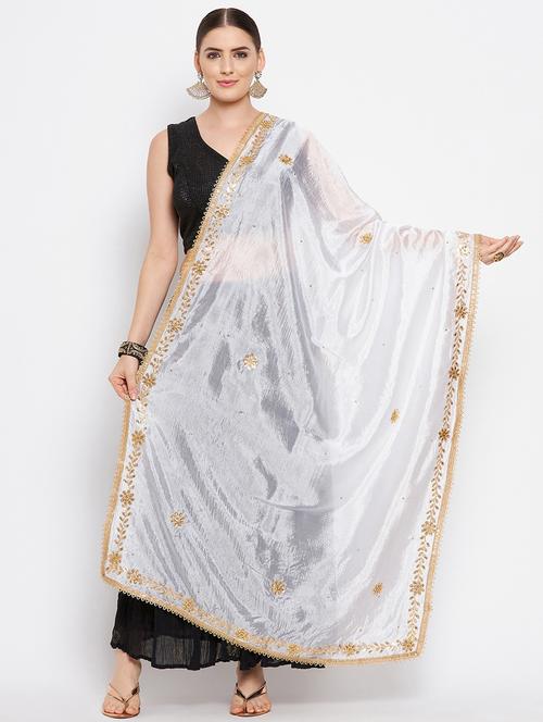 white silk blend dupatta - 18519299 - Standard Image - 0