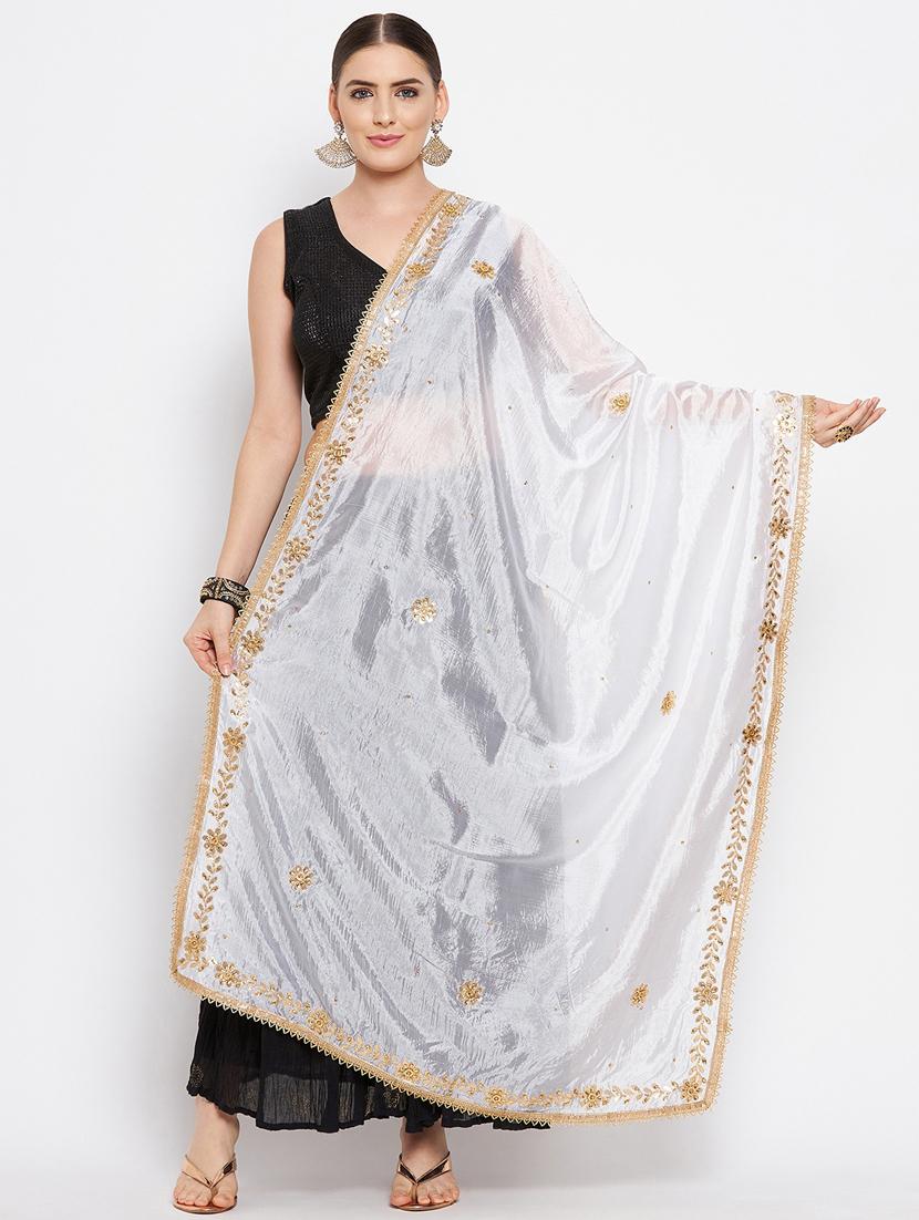 white silk blend dupatta - 18519299 - Zoom Image - 0