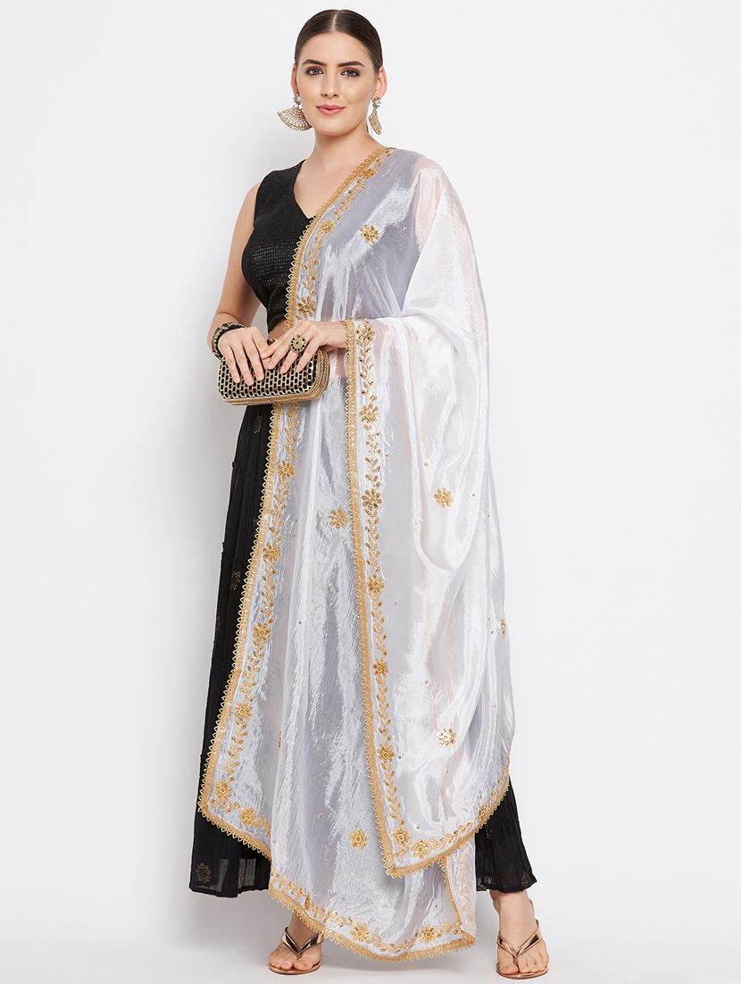 white silk blend dupatta - 18519299 - Standard Image - 3