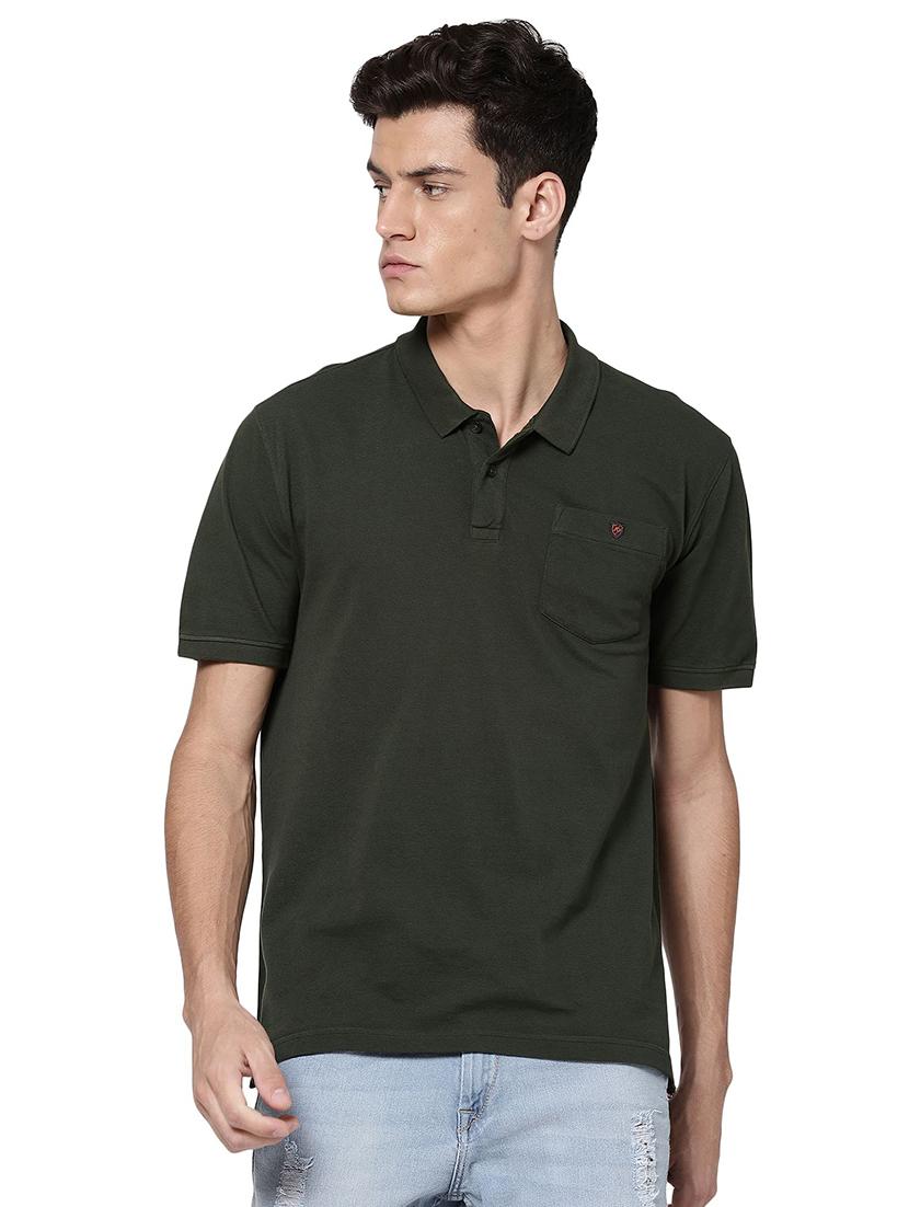 olive green solid polo t-shirt - 18519367 - Zoom Image - 0