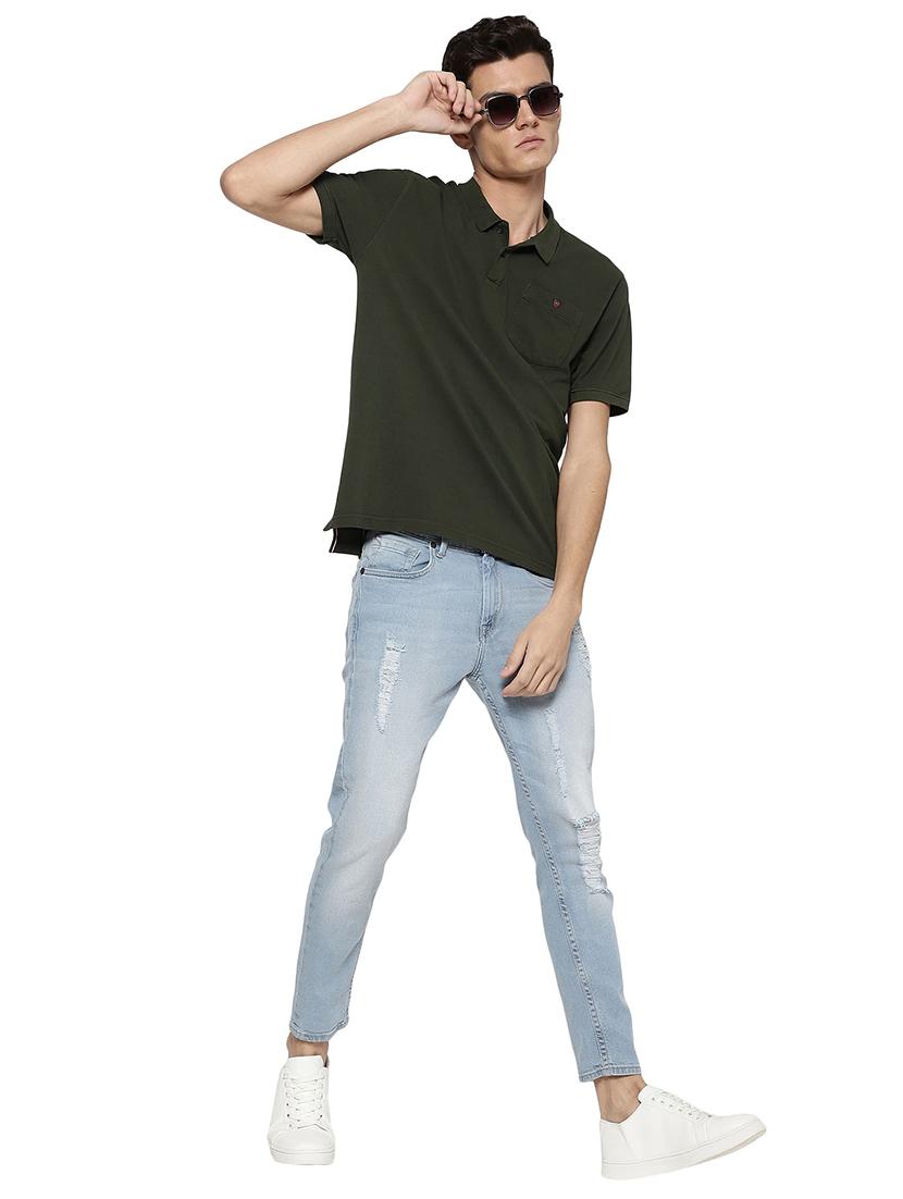 olive green solid polo t-shirt - 18519367 - Standard Image - 3