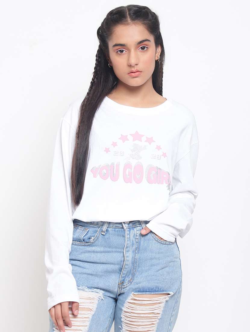girls round neck typographic regular tee