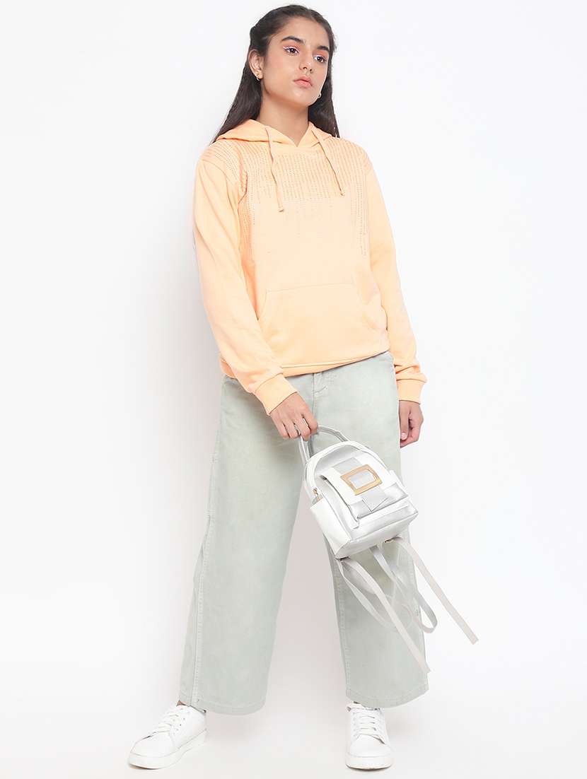 chest print hood neck sweatshirt - 18519535 -  Standard Image - 3