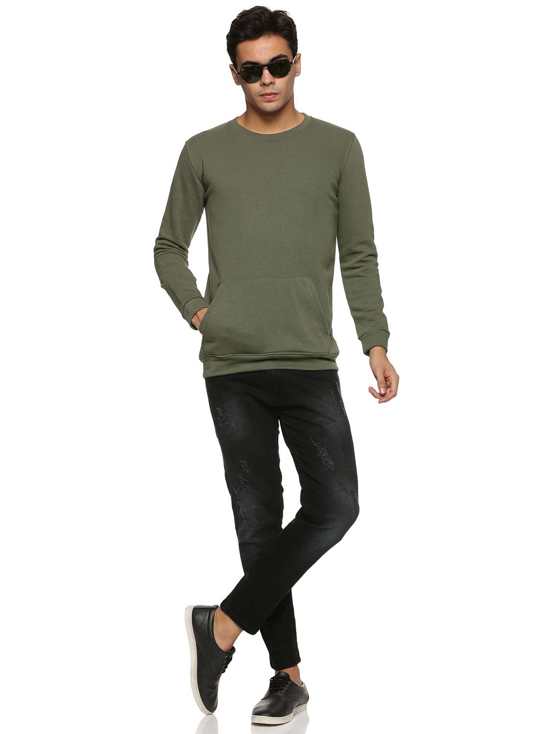 olive green solid sweatshirt - 18519778 - Standard Image - 3