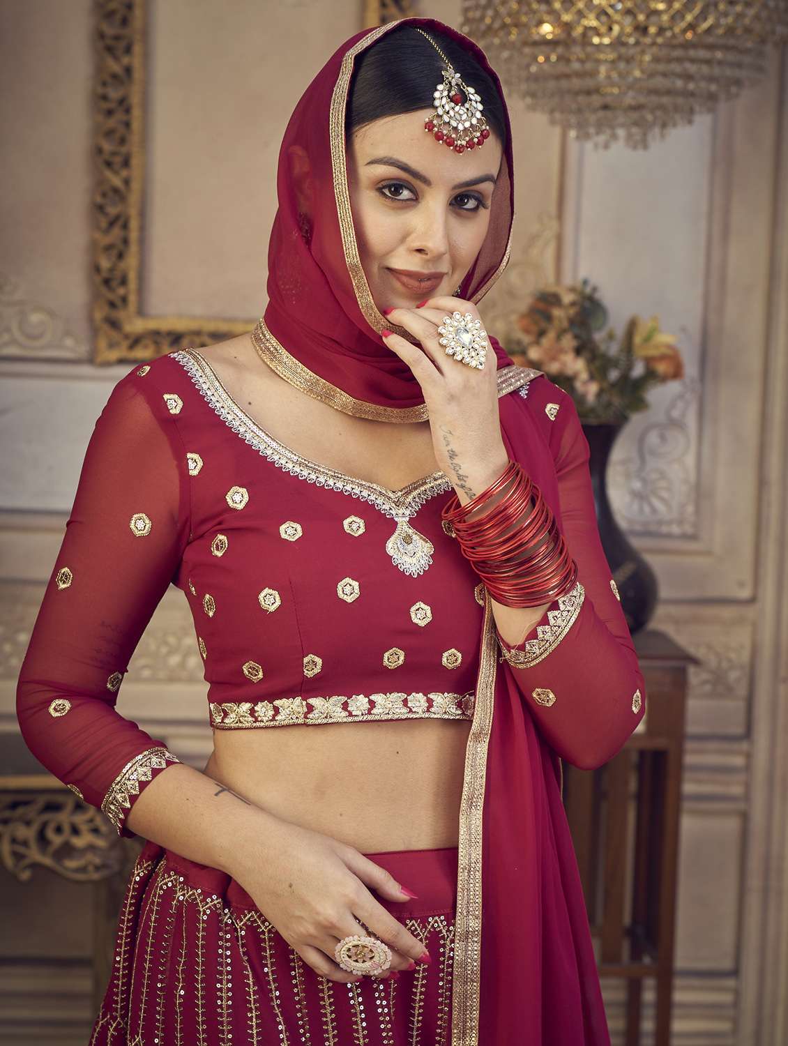 sequined semi-stitched lehenga choli with dupatta - 18520175 -  Standard Image - 3