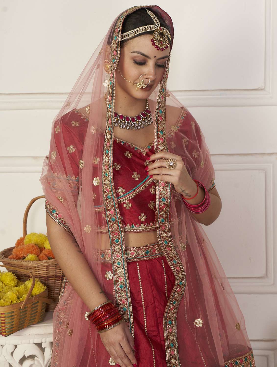 Embroidered Semi Stitched Lehenga Choli With Dupatta