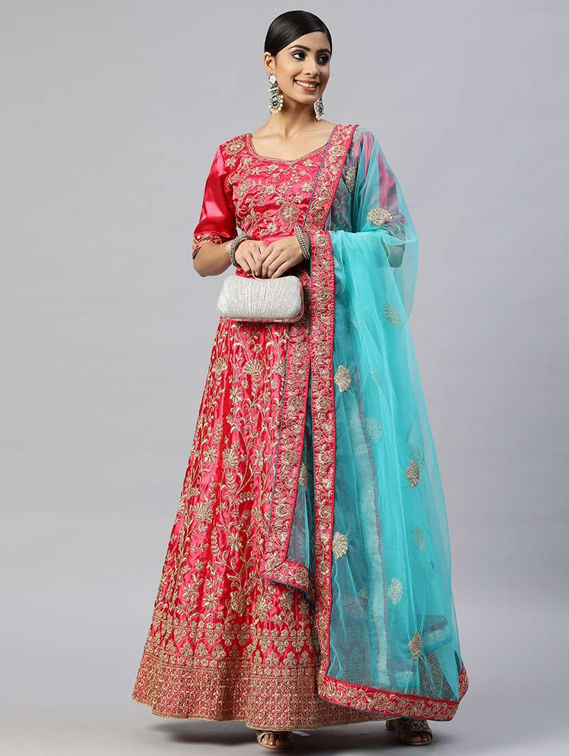 embroidered unstitched lehenga choli with dupatta