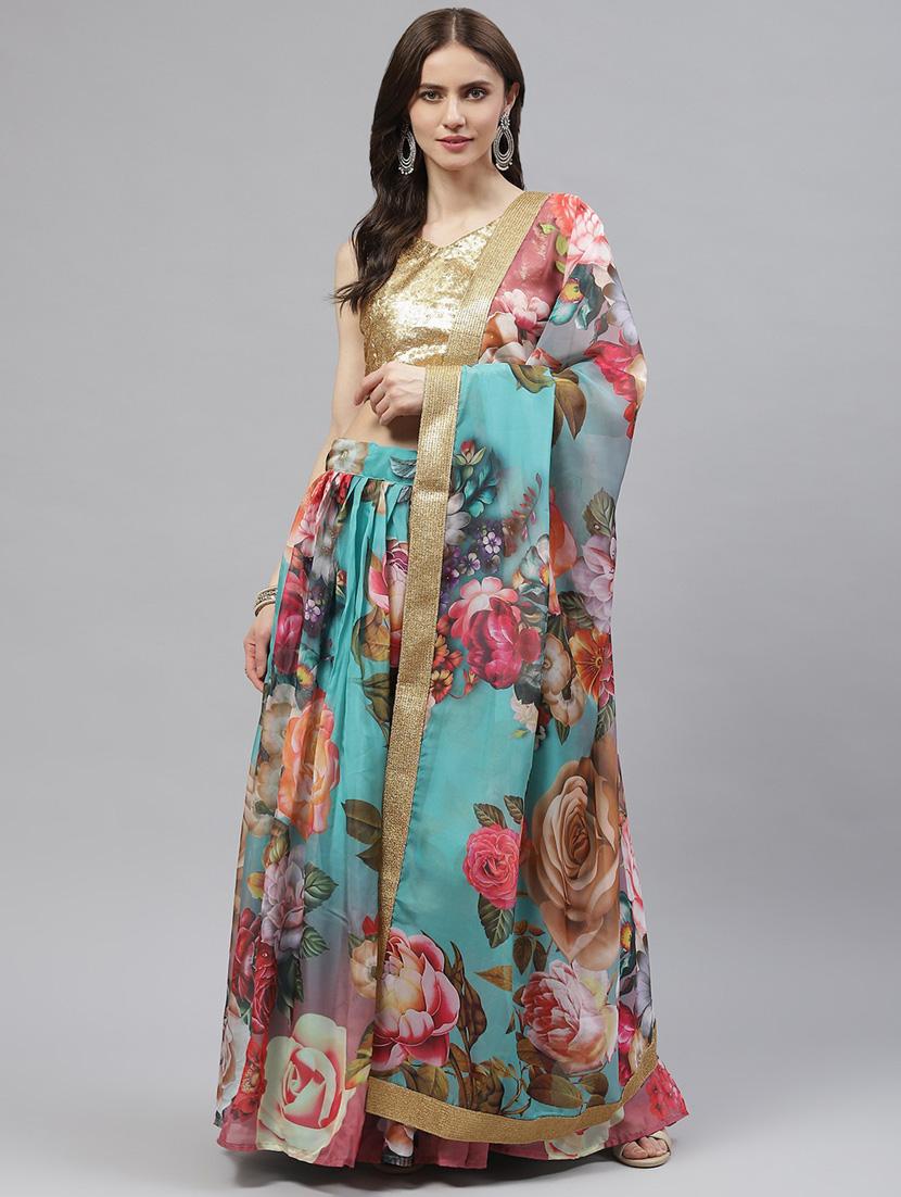 yellow organza flared lehenga - 18520204 - Zoom Image - 0
