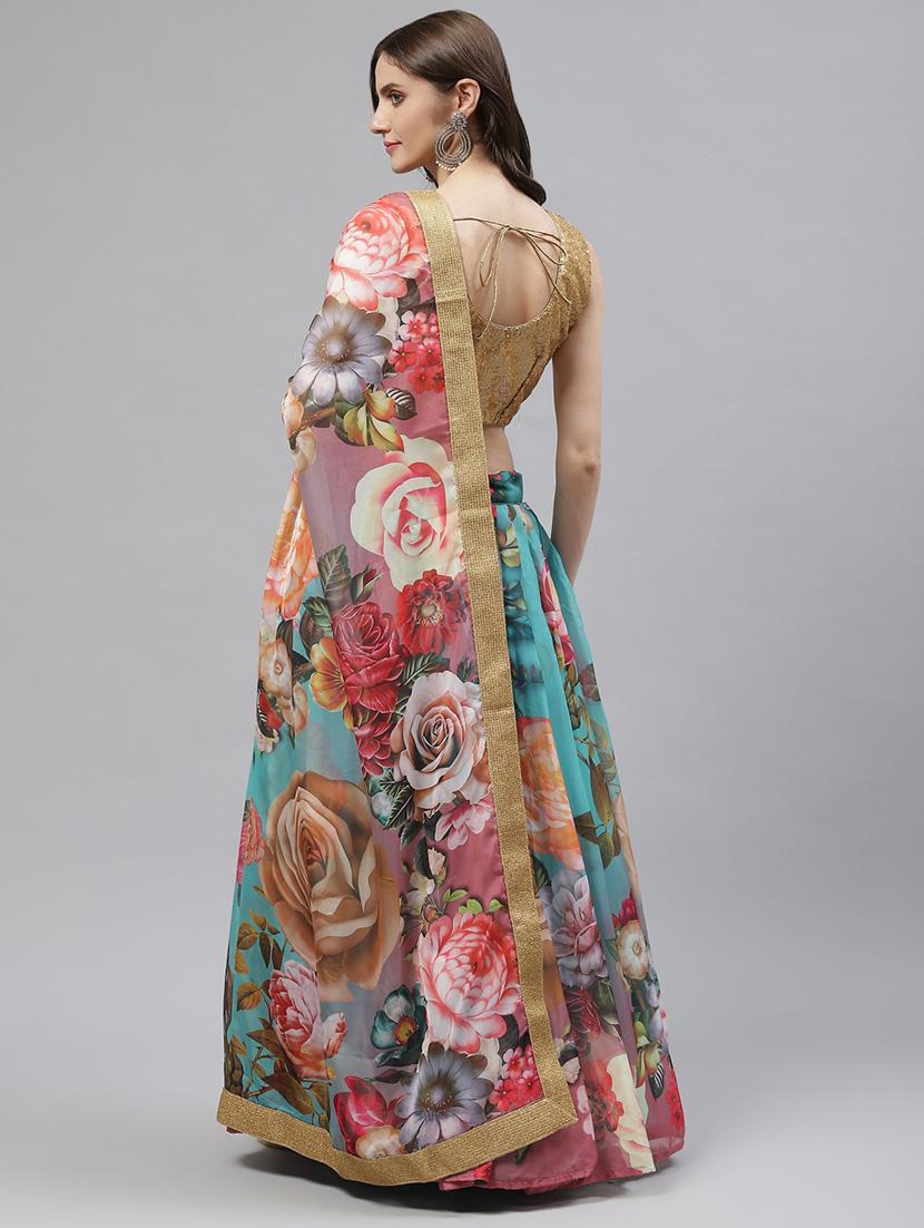 yellow organza flared lehenga - 18520204 - Standard Image - 3