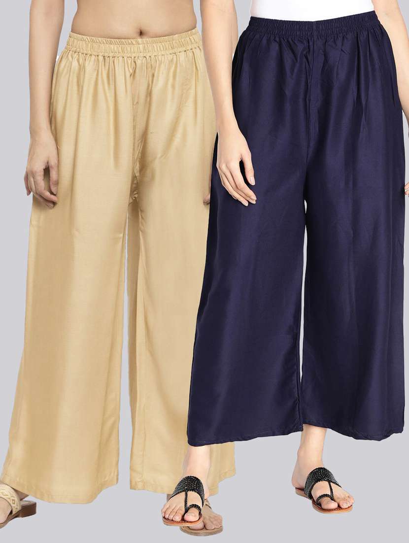 pack of 2 solid flared palazzo - 18520448 -  Zoom Image - 0