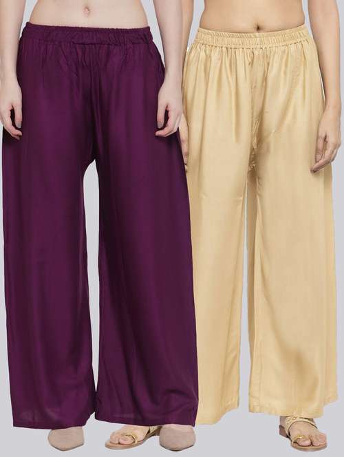 pack of 2 solid flared palazzo - 18520458 -  Standard Image - 0