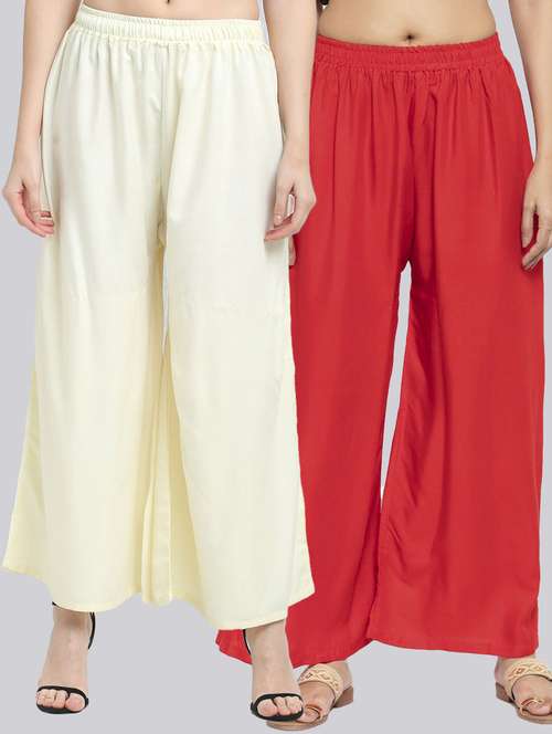 pack of 2 mid rise solid palazzo - 18520518 - Standard Image - 0
