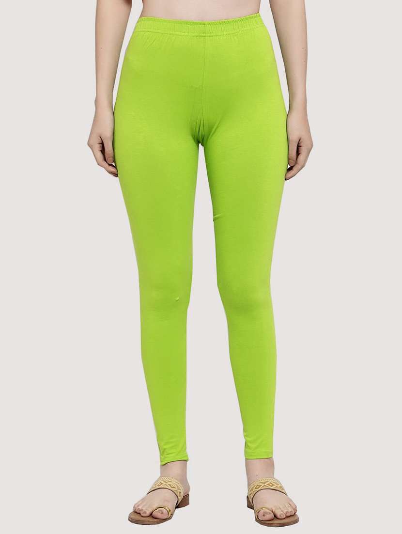 green solid full length legging