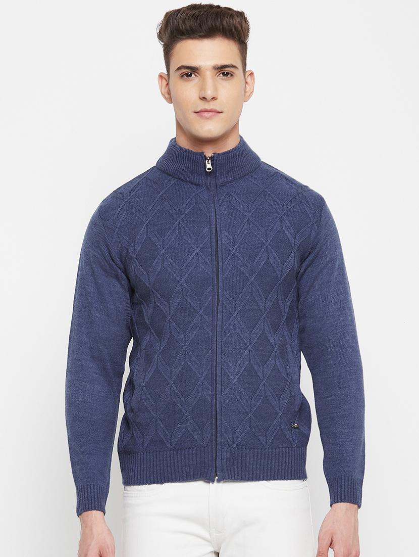 navy blue self designed pullover - 18522543 - Zoom Image - 0