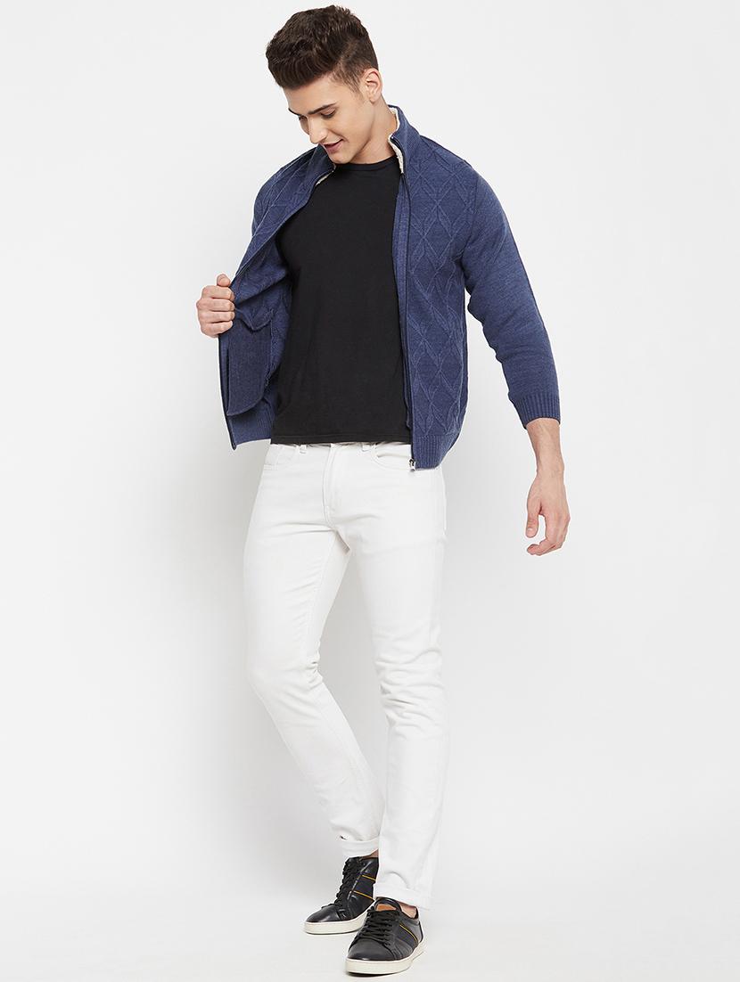 navy blue self designed pullover - 18522543 - Standard Image - 3