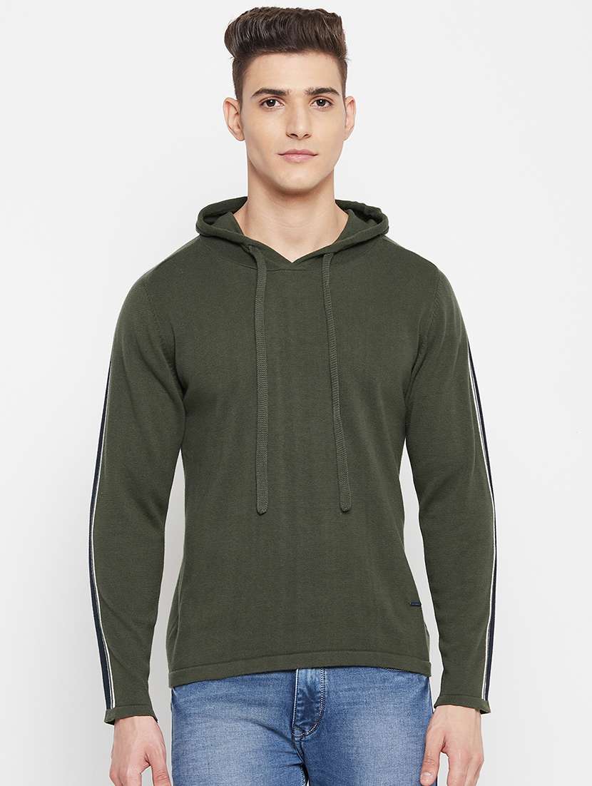 olive green taped hooded pullover