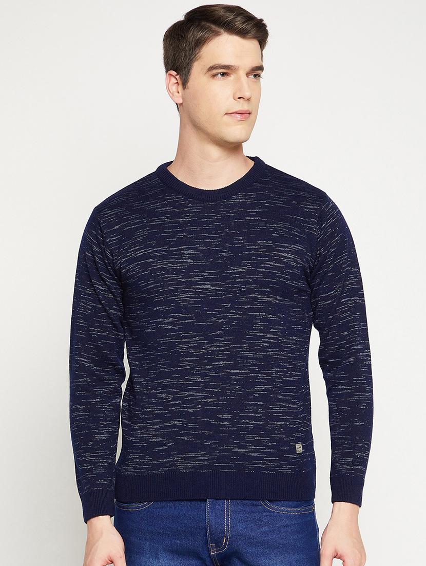 navy blue self designed pullover - 18522556 -  Zoom Image - 0