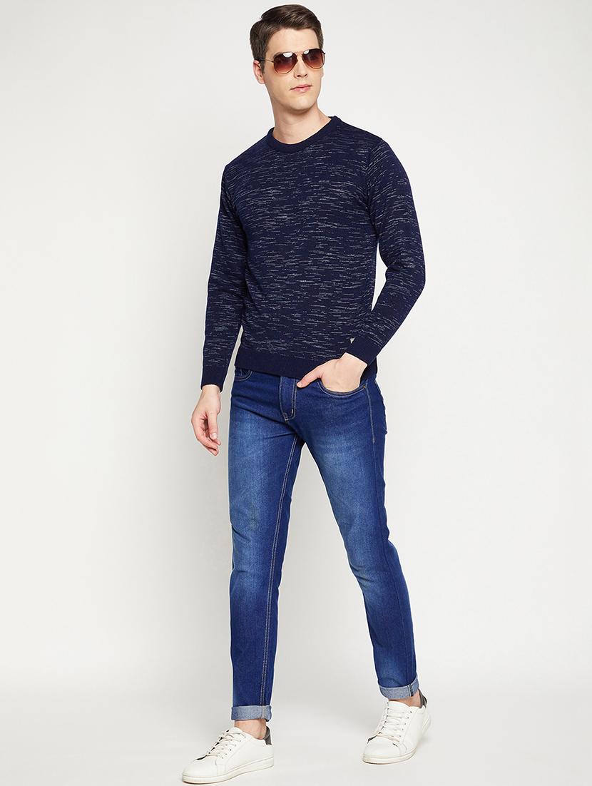 navy blue self designed pullover - 18522556 - Standard Image - 3