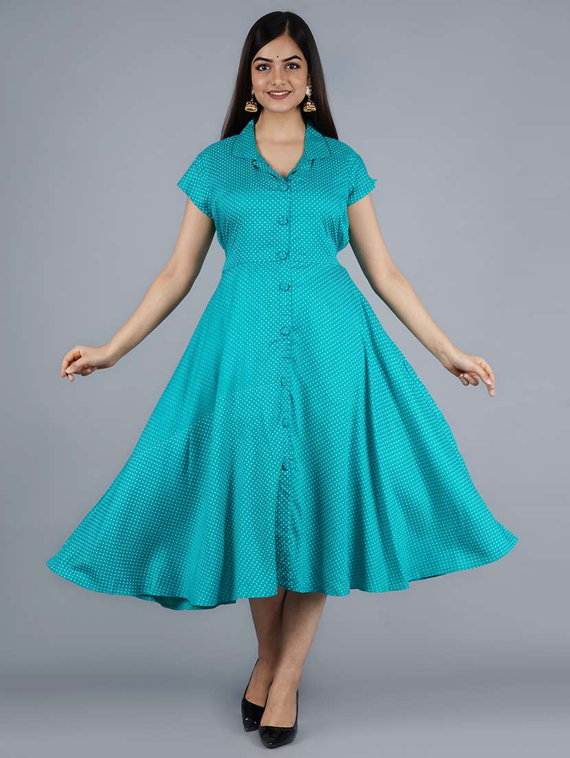Buy online Polka Dots Fit & Flare Dress from western wear for Women by