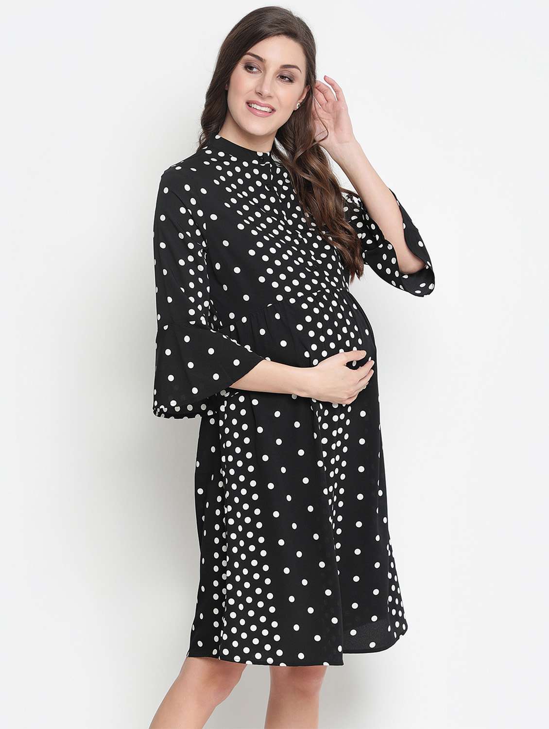 bell sleeved mandarin neck maternity wear dress - 18523602 -  Standard Image - 3