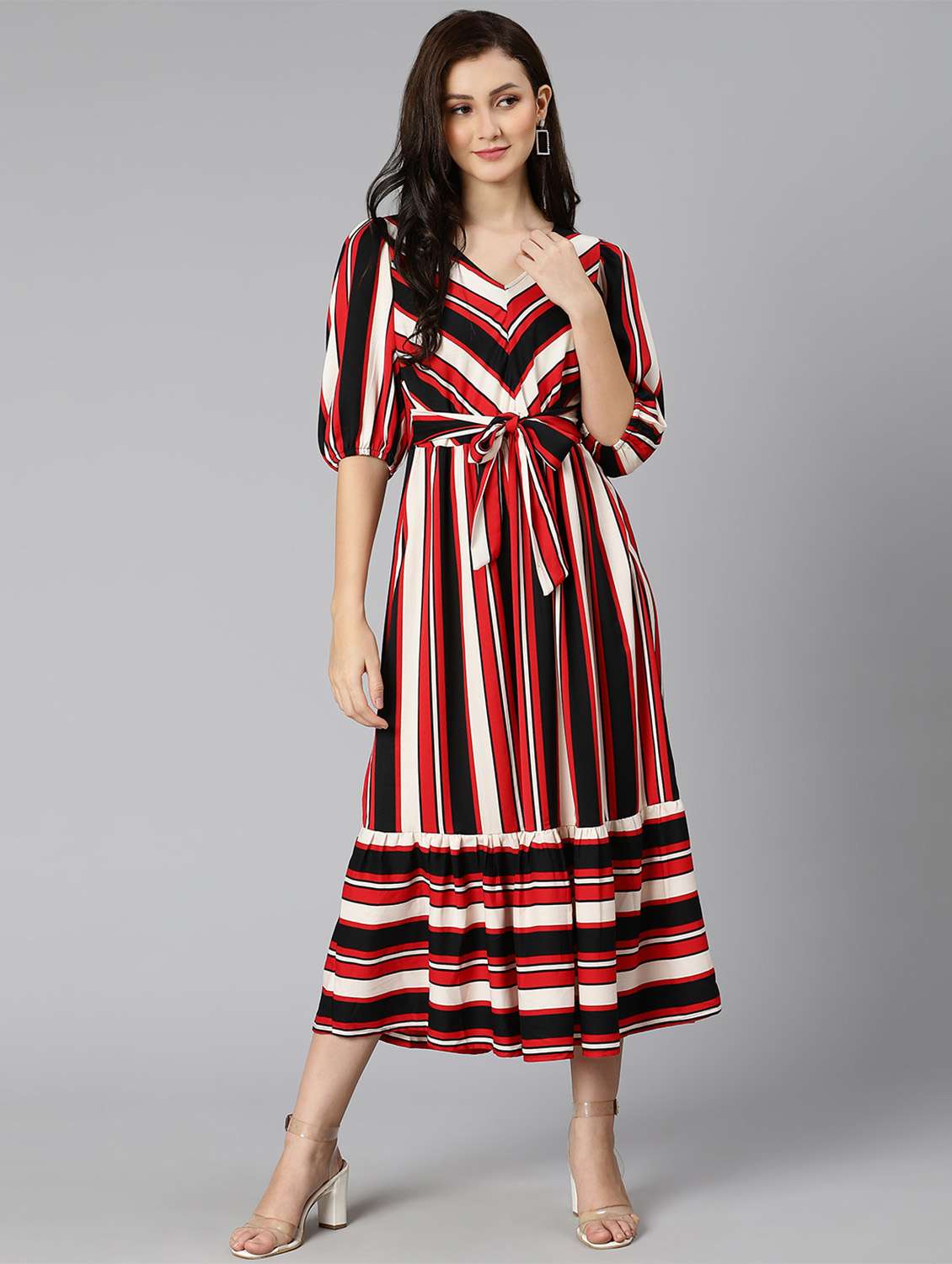 women's tiered dress striped dress - 18523615 - Standard Image - 5