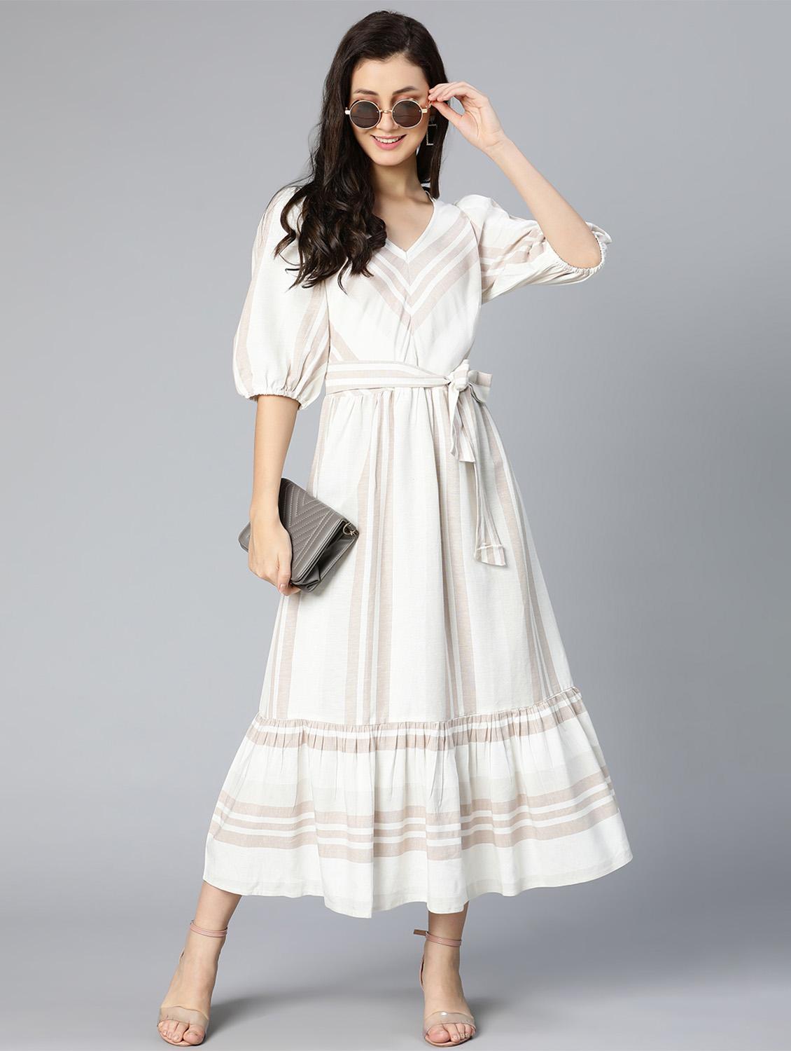 tie front striped fit and flared dress - 18523616 - Zoom Image - 0