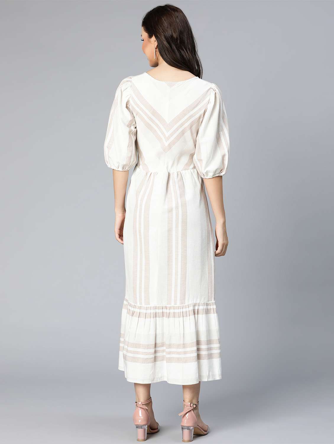 tie front striped fit and flared dress - 18523616 - Standard Image - 5