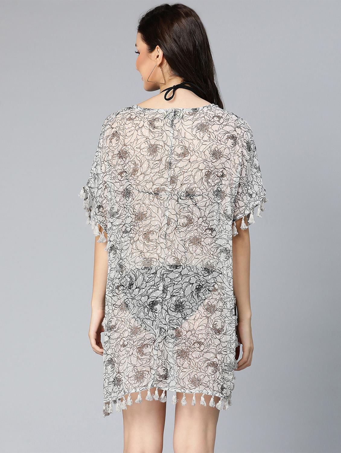 tassel detailed printed sheer kaftan - 18523632 - Standard Image - 3