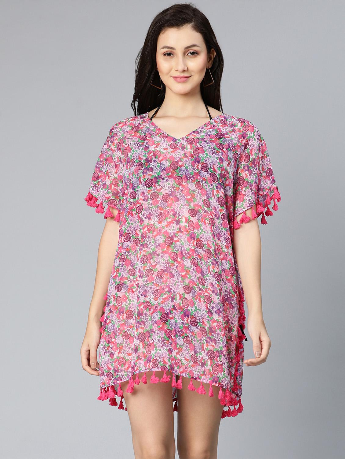 tassel detailed printed sheer kaftan - 18523634 - Zoom Image - 0