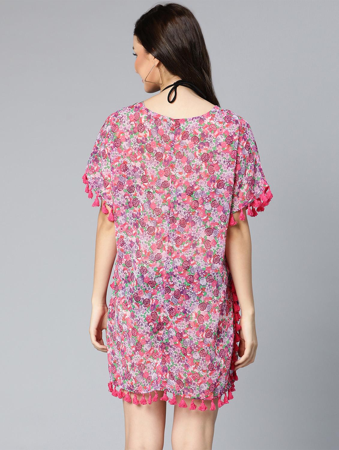 tassel detailed printed sheer kaftan - 18523634 - Standard Image - 3