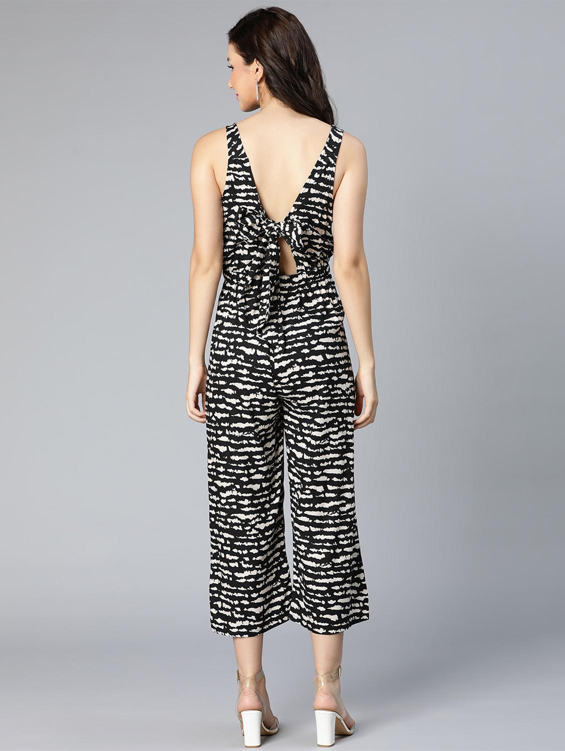 v-neck animal print full leg jumpsuit - 18523655 - Standard Image - 3