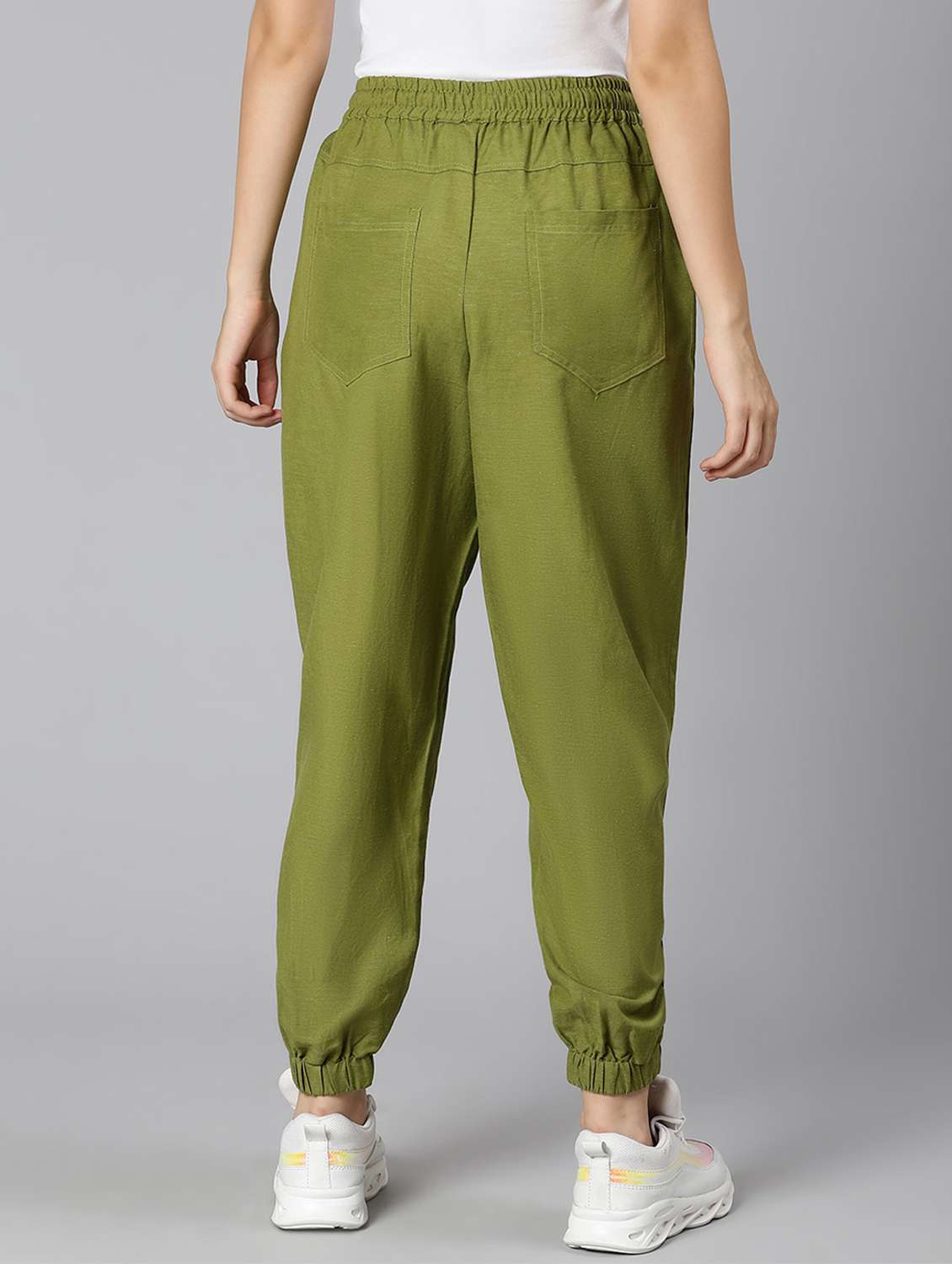 olive women mid rise solid jogger - 18523657 -  Standard Image - 3