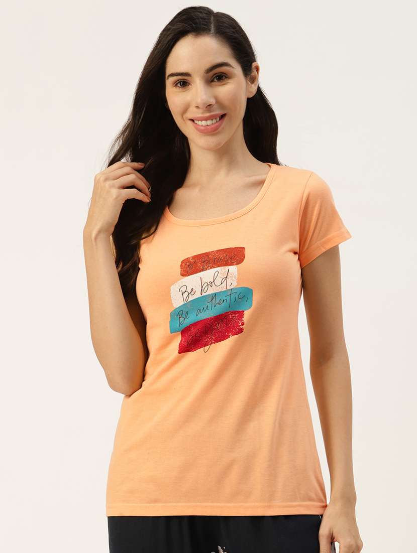 women's front print round neck t-shirt