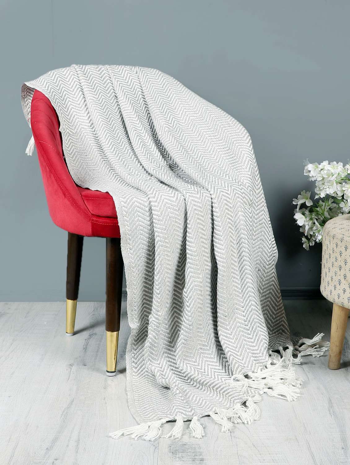 beige cotton woven pattern 68 x 52 inch throw