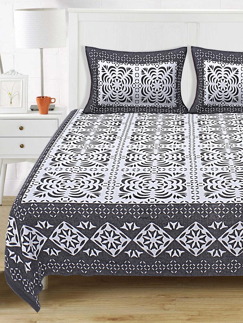 texstylers pure cotton 90x108 inches jaipuri print double bedsheet with 2 pillow covers - 18524100 -  Zoom Image - 0