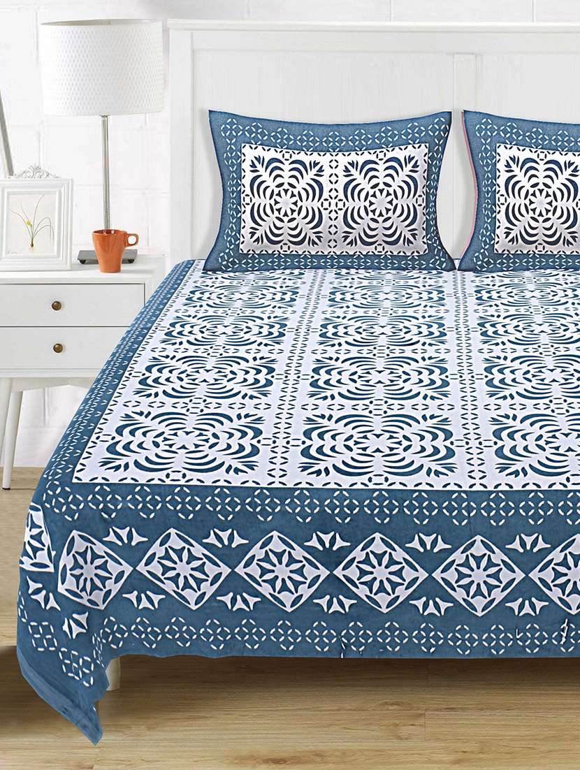texstylers pure cotton 90x108 inches jaipuri print double bedsheet with 2 pillow covers - 18524101 - Zoom Image - 0