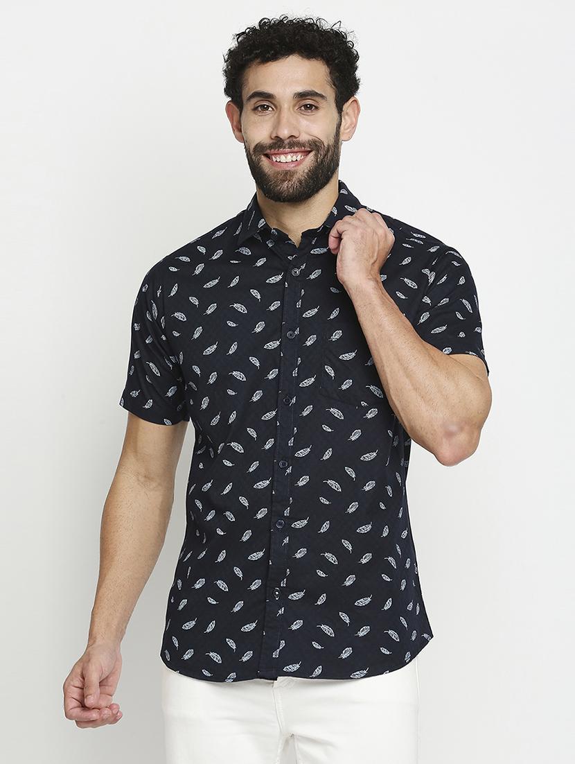 mens leaf print casual shirt