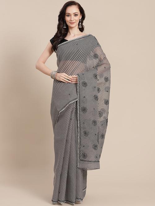 ada hand-embroidered black kota leheriya saree with chikankari work with blouse - 18524386 - Standard Image - 0