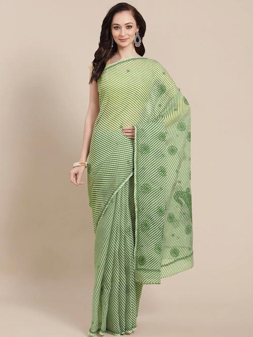 ada hand-embroidered green kota leheriya saree with chikankari work with blouse - 18524410 -  Standard Image - 0