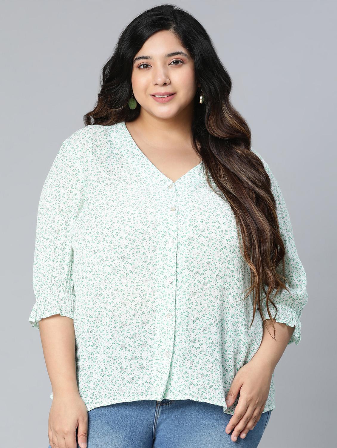 v neck floral printed plus size shirt - 18524604 - Zoom Image - 0