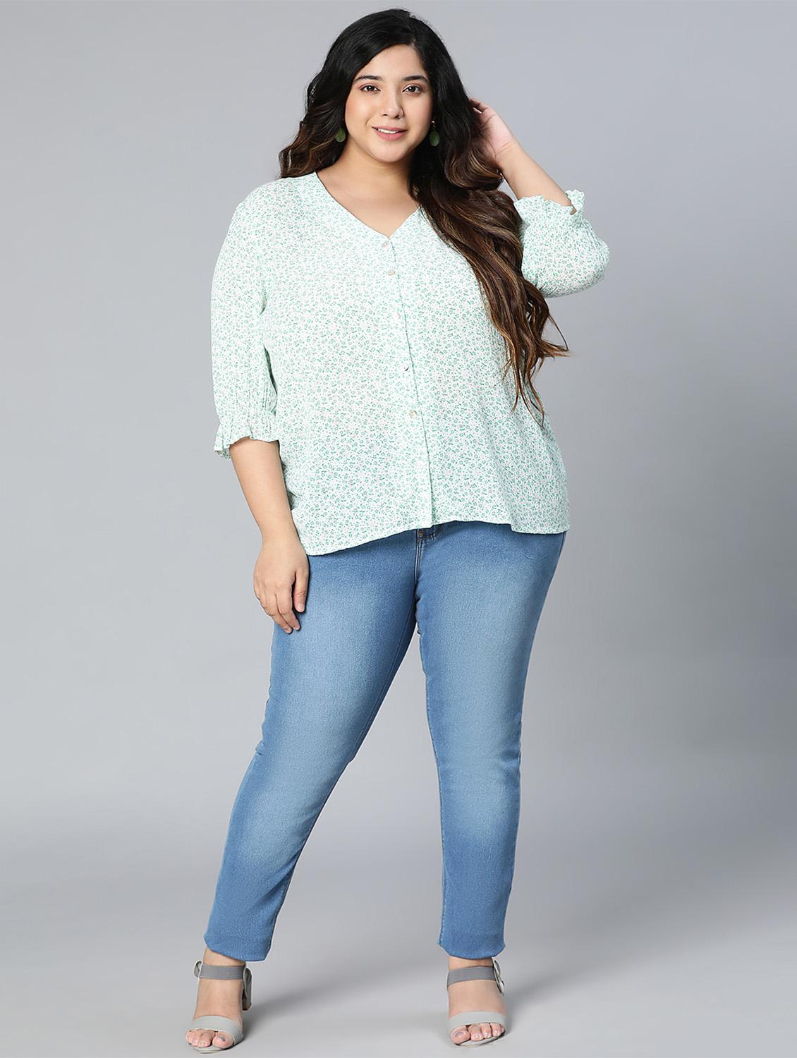 v neck floral printed plus size shirt - 18524604 - Standard Image - 3