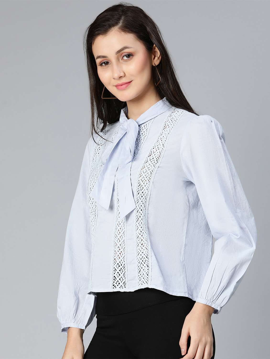 Women's Ruffle Tie Up Neck Top