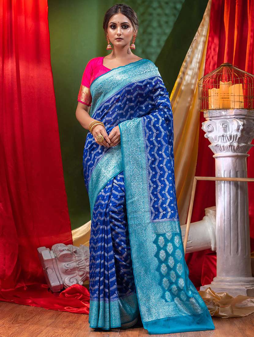 self design zari work woven saree with blouse