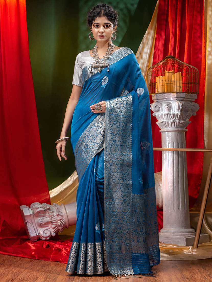 self design zari work woven saree with blouse