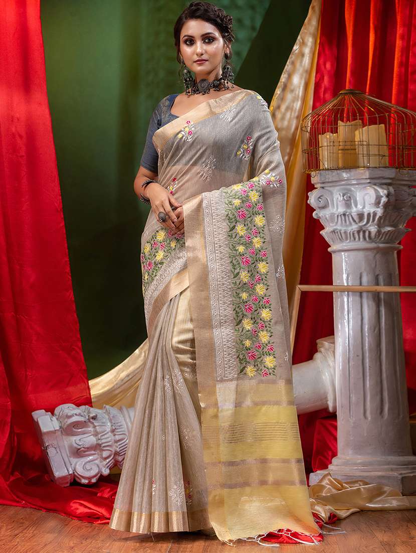 zari border embroidered saree with blouse