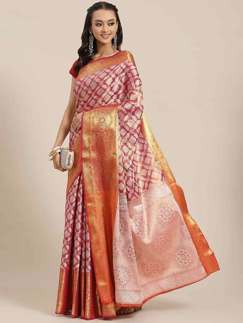 women's self design orange colored saree