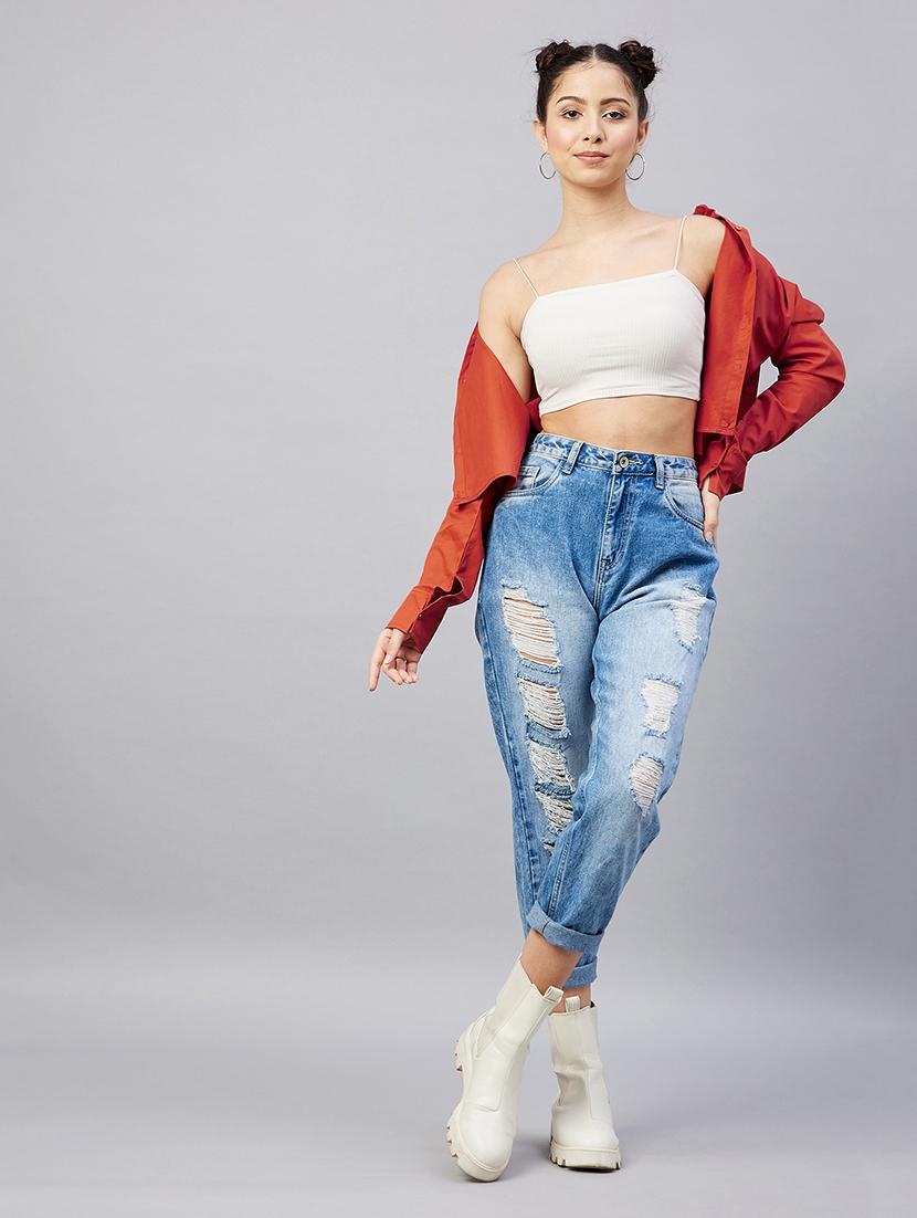 full sleeve solid drop shoulder crop shirt - 18529541 - Standard Image - 3