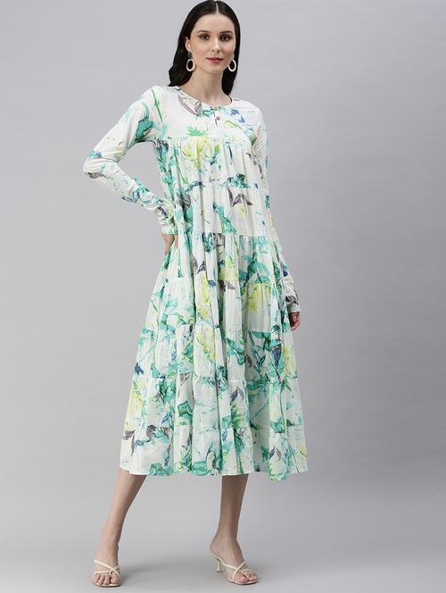 key hole neck tiered dress - 18530365 - Standard Image - 0